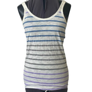 Banana Republic White Tank Top with Blue Purple and Gray Stripes • Size M 🔴